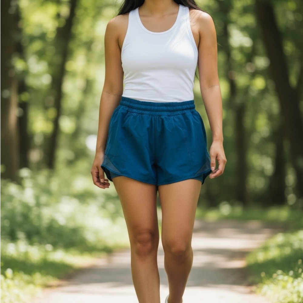 Lululemon Athletica Blue Athletic Shorts with Logo Button
